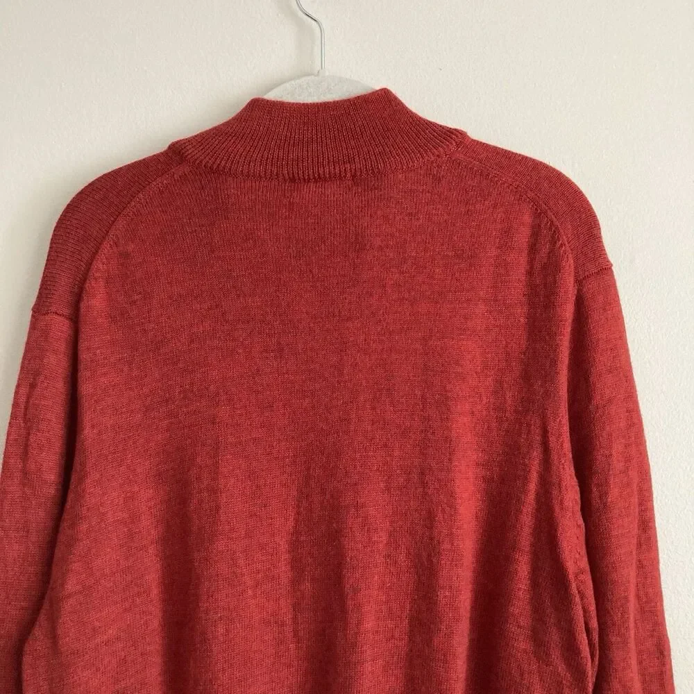 Brooks Brothers Mens Size Large 100% Merino Wool 1/4 Zip Sweater Mock Neck Red